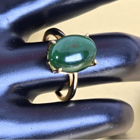 925 Sterling Silver Ring with Natural Jade 13x9mm Gemstone - Picture 8 of 10